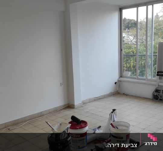 דלי צבע, מברשת ורולר על רצפה